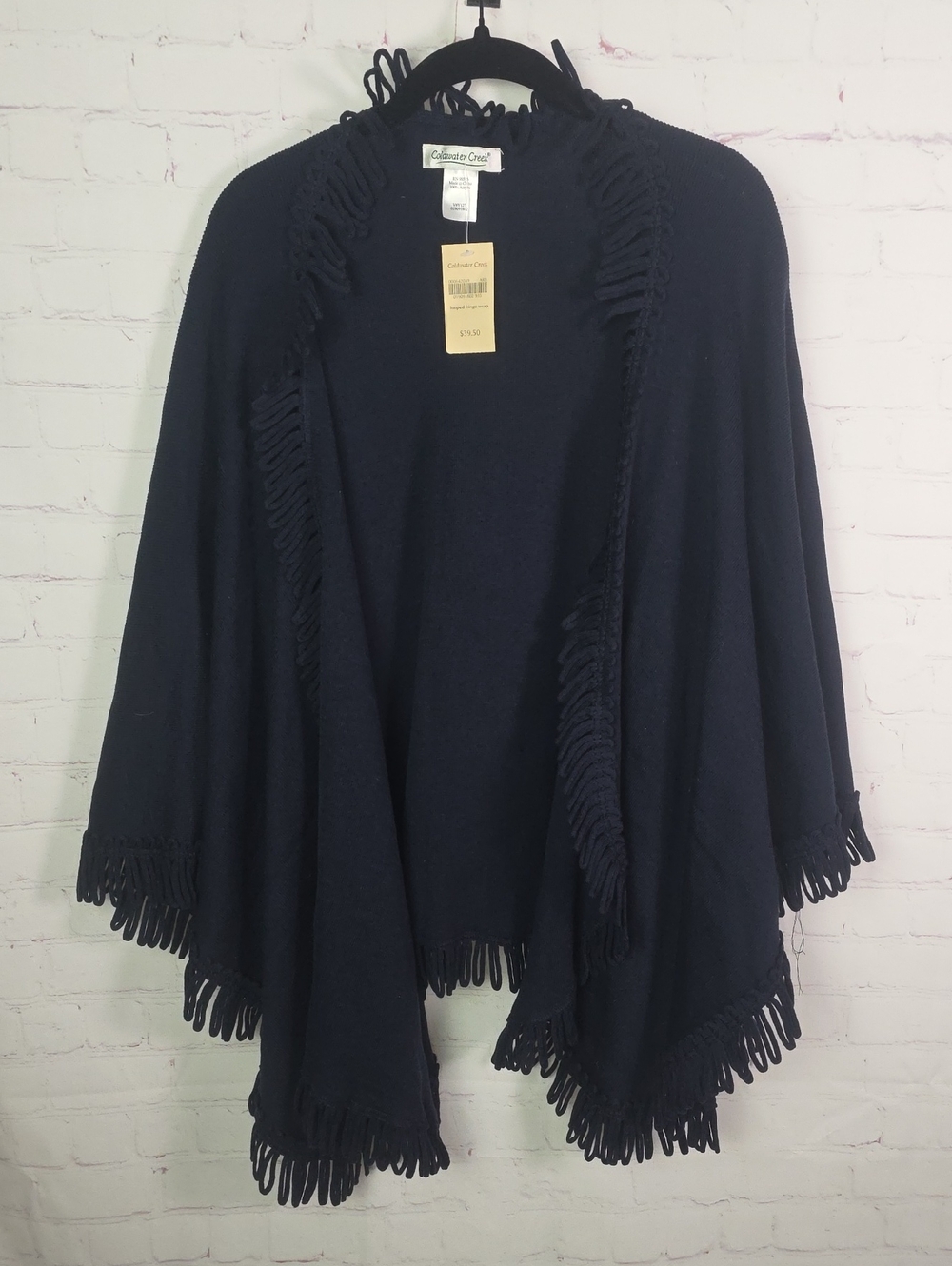 Coldwater Creek Navy Loop Fringe Open-Front Wrap